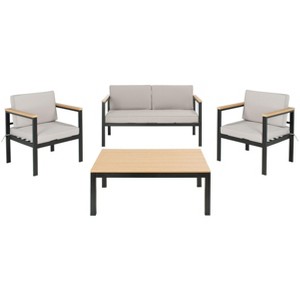 Hendor 4 Piece Living Set - Indoor/Outdoor - PAT7525 - Black/Grey - Safavieh - 1 of 4