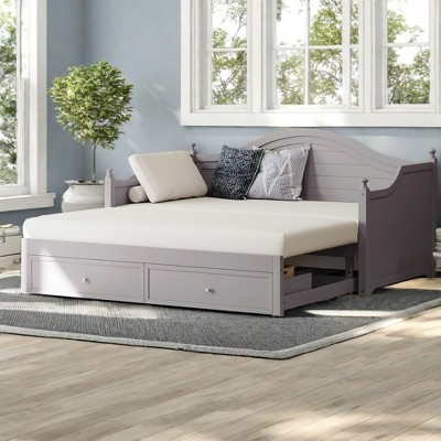 Merax Elegant Twin Size Wood Daybed with Pop-Up Trundle & Storage Drawers