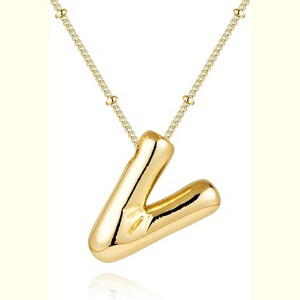 Chunky Balloon Initial Necklace 14K Gold Plated Non Tarnish Mom Gift Gold-V - 1 of 4