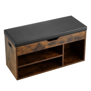 VEVOR Entryway Shoe Bench, 31.7 x 12.0 x 17.5 Inch Shoe Storage Organizer with Lift Top Storage Space, 300lbs Bench with Cushion Seat, Brown + Black - 1 of 4