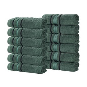 Zero Twist Cotton Solid and Floral Jacquard Face Towel Washcloth Set of 12 by Blue Nile Mills - 1 of 4