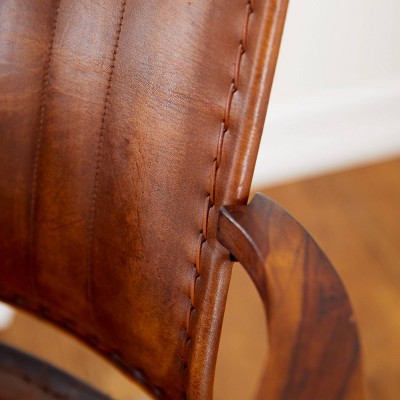 Vintage Brown Leather and Metal Accent Chair