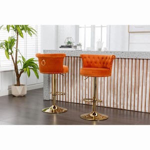 TUYOHW Velvet Swivel Bar Stools Set of 2,Adjustable Height Bar Chair with Gold Base,Modern Bar Chair for Kitchen Islands,Dining Room,Cafe - 1 of 4