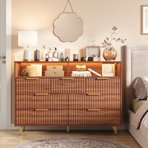 white and gold 8 drawer dresser Mid Century Modern Wood Chest of Drawers 3 Drawer Fluted Dresser – GiraTree main image 1