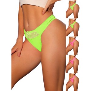 INSPIRE CHIC Women's Low-Waisted Smooth Elastic Lace Solid Thongs 6 Packs - 1 of 4