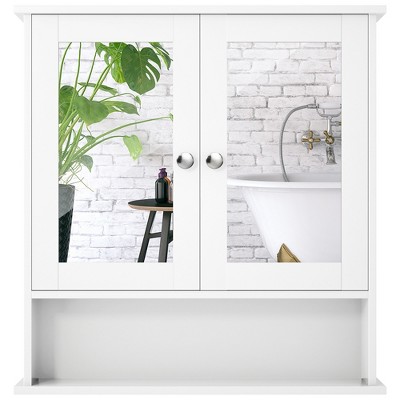 Basicwise Wall Mount Bathroom Mirrored Storage Cabinet With Open Shelf  2  Adjustable Shelves Medicine Organizer Storage Furniture (white) : Target