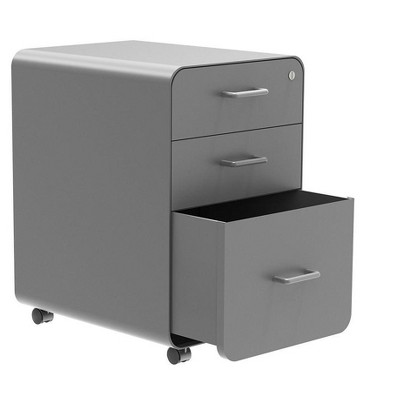 Gray Powder-Coated Steel Mobile 3-Drawer File Cabinet with Lock
