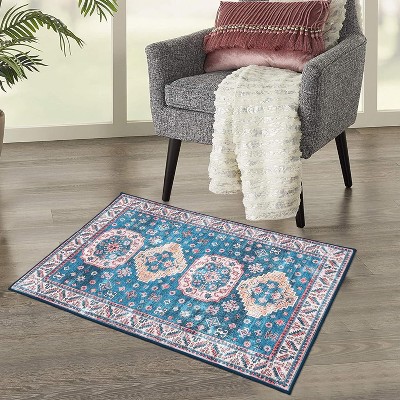 Vintage Area Rug Small Entryway Rug Indoor Non-Slip Doormat Washable Stain Resistant Floor Carpet Boho Accent Rug