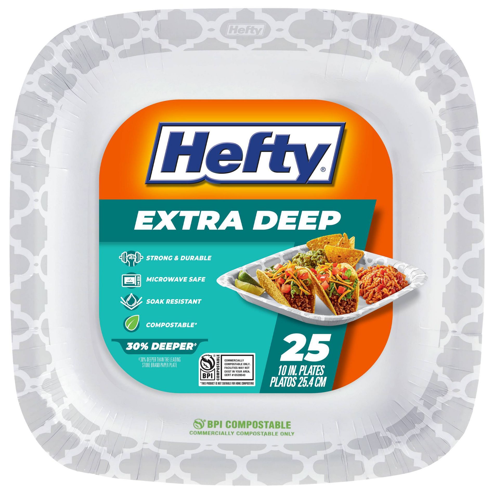 Hefty Extra Deep Square Disposable Plates 10" - 25ct