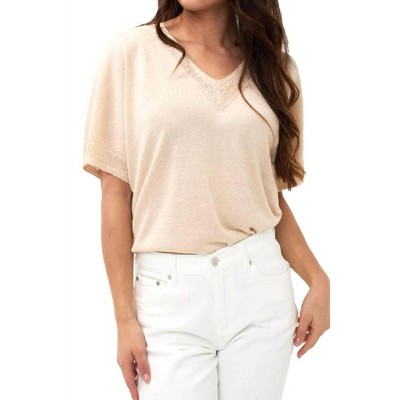 Women's Lurex Pointelle Batwing Vneck Sweater - ESQUALO