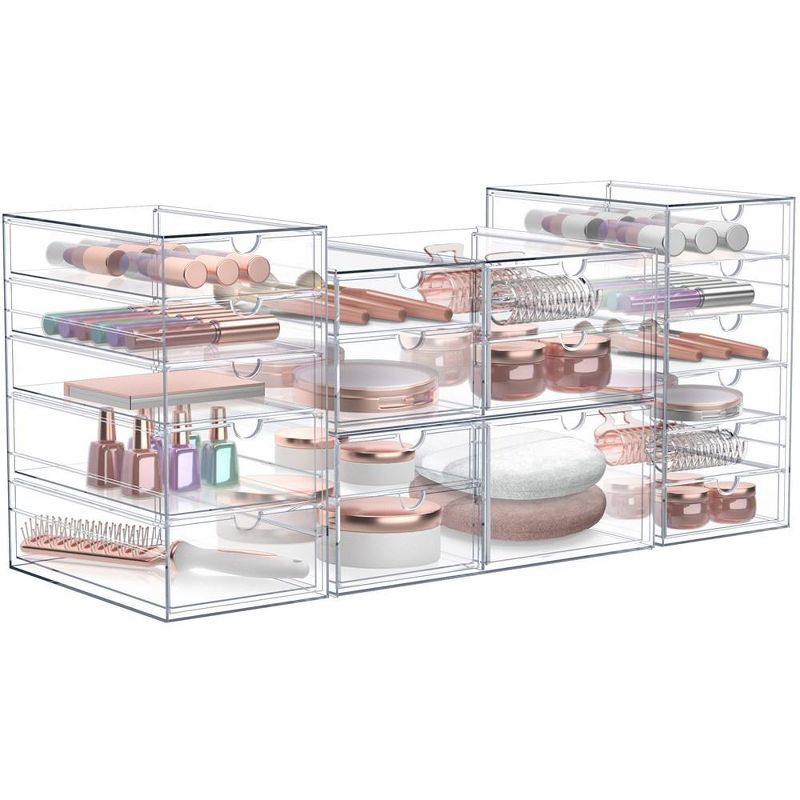 Sorbus 18 Drawers Acrylic Organizer for Makeup, Organization and Storage, Art Supplies, Jewelry, Stationary - 4 Pcs Clear Stackable Storage Drawers, 1 of 4