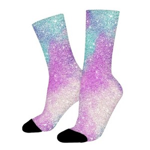 Cool Girly Pink Turquoise Nebula Women Printed Crew Socks Funny Funky Socks Soft Polyester Novelty Gifts for Artists Men - 1 of 1