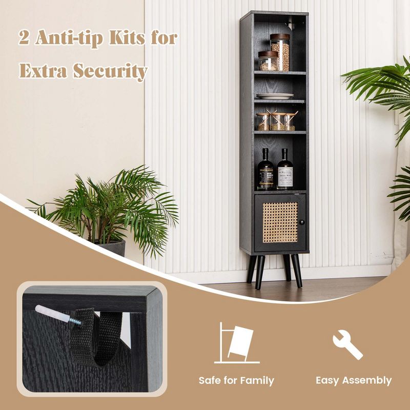 Costway Rattan Storage Cabinet Freestanding Slim Organizer Wood Display Rack Living Room Black/White/Natural, 5 of 11