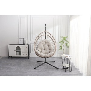 Gulches Hammocks: Linen Gray Egg-Shaped Hanging Chair with Stand for Indoor and Outdoor Comfort - 1 of 4