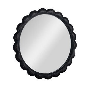Storied Home Round Scalloped Distressed Wood Wall Mirror, Black - 1 of 4