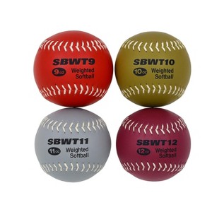 Markwort 12-Inch Softball Weighted Training Set – Set of 4 Balls (9 oz, 10 oz, 11 oz, 12 oz) – Leather Cover - 1 of 4