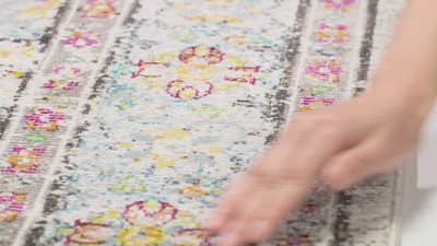 Aria Cream and Blue Square Wool Area Rug