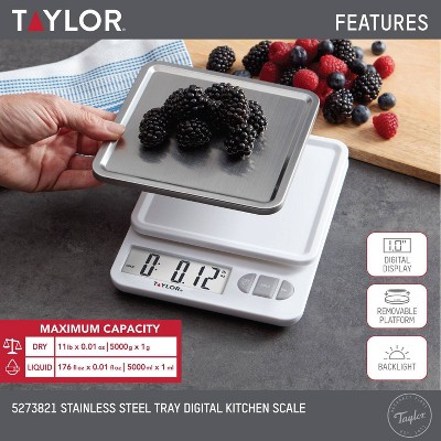 Taylor Digital Kitchen Scale with Removable Stainless Steel Tray