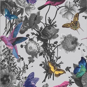 Jardin Grey Floral Birds Paste the Wall Wallpaper - 1 of 4