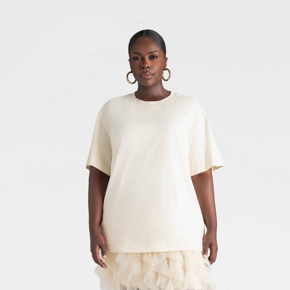 KBB by KAHLANA Women's Oversized Short Sleeve 'The Dwayne Tee' - Cream XXL
