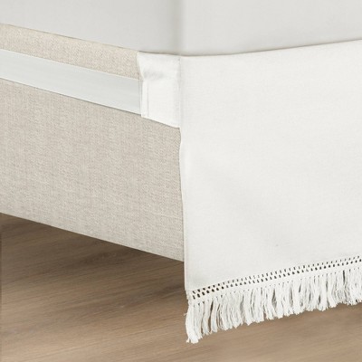 Pure White Queen Cotton Linen Boho Fringe Bed Skirt