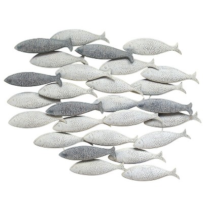 Stratton Home Decor S07742 Textured School of Fish Hanging Wall Décor, Gray