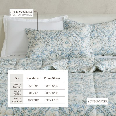 King Reversible Blue Floral Down Alternative Comforter Set