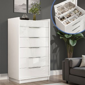 AMERLIFE Modern High Gloss Dressers with Storage Drawers, Elegant Bedroom Storage Organizer - 1 of 4