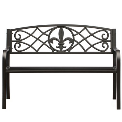Black Cast Iron and Steel Outdoor Garden Patio Bench