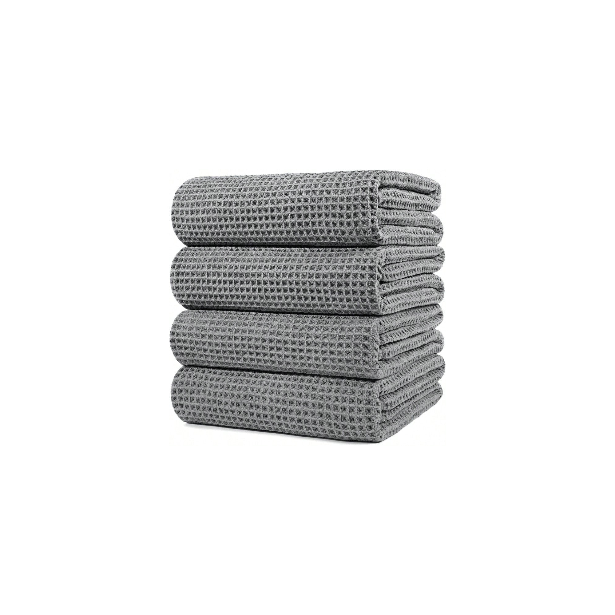 Microfiber Oversize Quick Dry Lint Free Bath Towel, 60x30in, 4 Pack Waffle Weave grey Standard