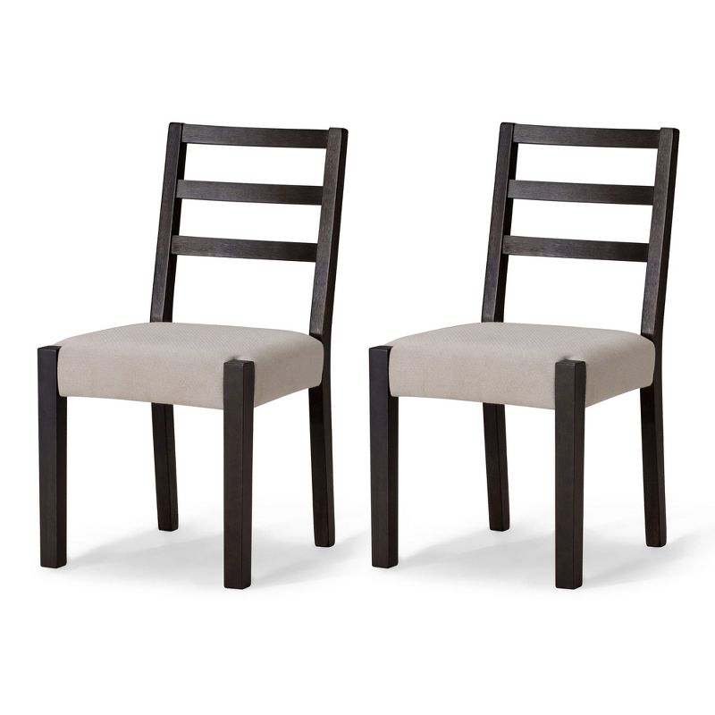 Maven Lane Willow Rustic Wooden Dining Chair in Weathered Finish with Weave Fabric Upholstery, Set of 2, 1 of 9