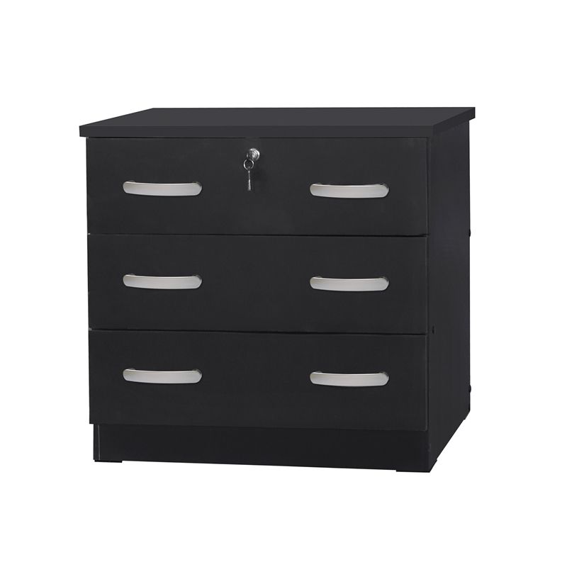 Better Home Products Cindy Wooden 3 Drawer Chest Bedroom Dresser in Black, 2 of 6