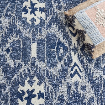 Ikat Blue and Ivory Hand-Tufted Wool Area Rug