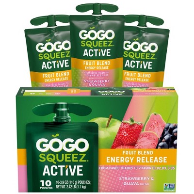 GoGo SqueeZ Active Fruit Blend Energy Release, Strawberry & Guava Punches - 3.9oz/10ct