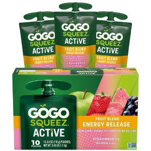 GoGo SqueeZ Active Fruit Blend Energy Release, Strawberry & Guava Punches - 3.9oz/10ct - 1 of 4