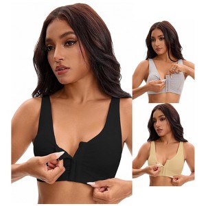 INSPIRE CHIC Women's Front Closure Adjustable Strap Wirefree Full Coverage Soft Workout Bras 3 Packs - 1 of 4