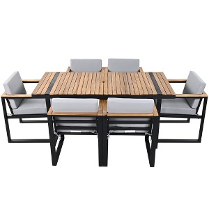 TiramisuBest 7-Piece Outdoor Patio Set - Aluminum Frame, 4 Chairs, 2 Swivel Rockers, Cushions, Rectangular Table w/Umbrella Hole (Bourbon Brown) - 1 of 4