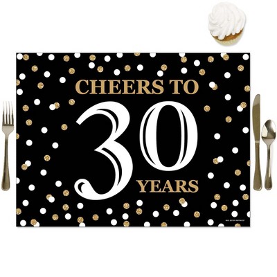 Big Dot of Happiness Adult 30th Birthday - Gold - Party Table Decorations - Birthday Party Placemats - Set of 16