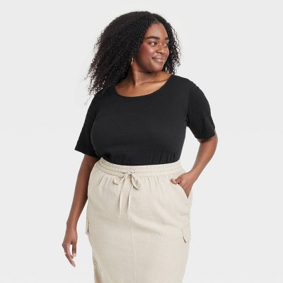 Women's Plus Size Puff Elbow Sleeve Eyelet Shirt - A New Day™ White 4x :  Target