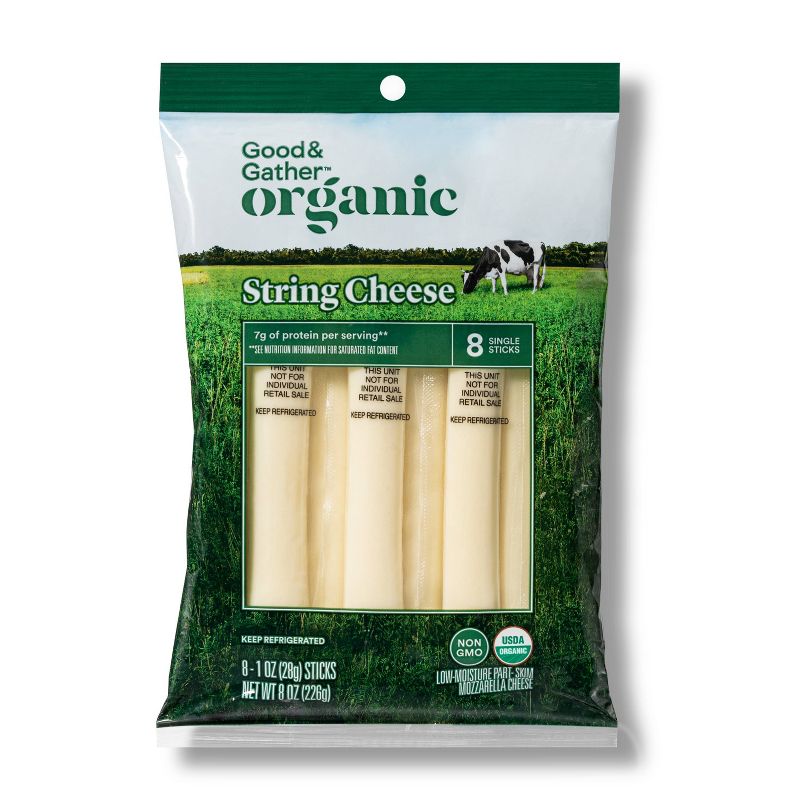Organic Mozzarella String Cheese - 8oz/8ct - Good &#38; Gather&#8482;, 1 of 3