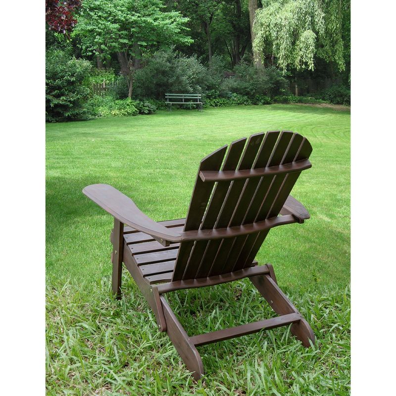 Merry Products Real Acacia Hardwood Flat Folding Adirondack Patio Chair with Tall Backrest, Curved Seat, and Wide Armrests, Dark Stain, 5 of 7