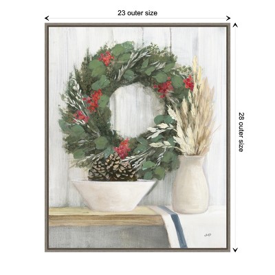 Julia Purinton Christmas Wreath and Pinecones Canvas Art Print