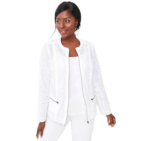 Jessica London Women’s Plus Size Eyelet Jacket, 28 - White : Target