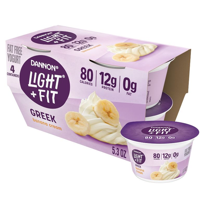 Light + Fit Nonfat Gluten-Free Banana Cream Greek Yogurt - 4ct/5.3oz Cups, 1 of 9