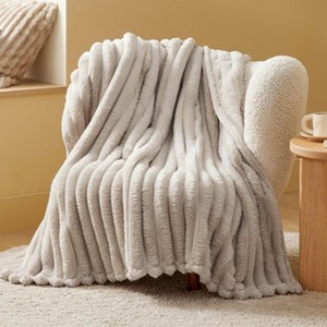 Bedsure White Throw Fleece Blanket for Couch, Super Soft Cute Small Throws for Girls, 50x60 inches, Wider Striped Design - 1 of 4
