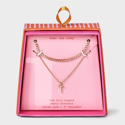 14K Gold Dipped Cubic Zirconia Initial Necklace Set 2pc - A New Day™ Gold