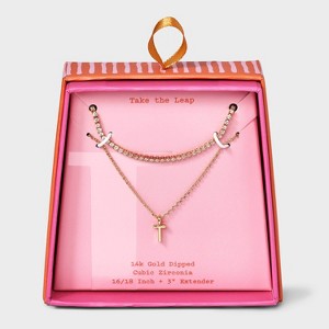 14K Gold Dipped Cubic Zirconia Initial Necklace Set 2pc - A New Day™ Gold - 1 of 3