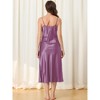 cheibear Women's Satin Silky Spaghetti Strap Sleep Dress V-Neck Camisole Midi Nightgowns - 4 of 4
