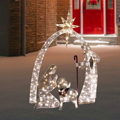 41" Glitter LED Lighted Holy Family Nativity Scene Outdoor Decoration