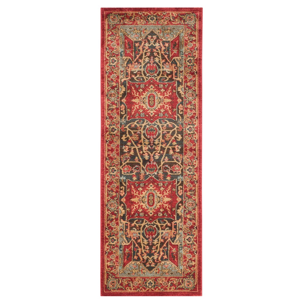 Red/Red Medallion Loomed Runner 2'2inx14' - Safavieh